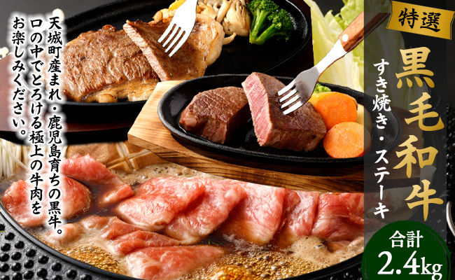 特選 黒毛和牛 すき焼き＆ステーキセット 計2.4kg（すき焼き用500g×3・ヒレステーキ150g×2・ロースステーキ200g×3）国産 牛肉Z-3