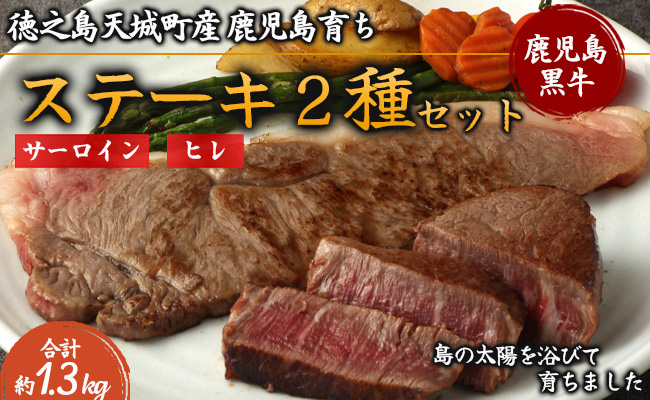 徳之島 天城町産 鹿児島育ち 鹿児島黒毛和牛 ステーキ 2種セット 合計約1.3kg サーロイン 720g 180g×4枚 ヒレ 600g 150g×4枚