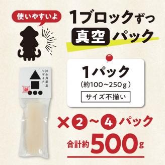 冷凍保存ＯＫ！エメラルドブルーの美しい海で育ったおいしいソデイカ冷凍ブロック500グラム（１～２人前）！