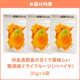 【先行受付】沖永良部島の甘くて美味しい無添加ドライフルーツ（パパイヤ）30g×3袋　W051-007u