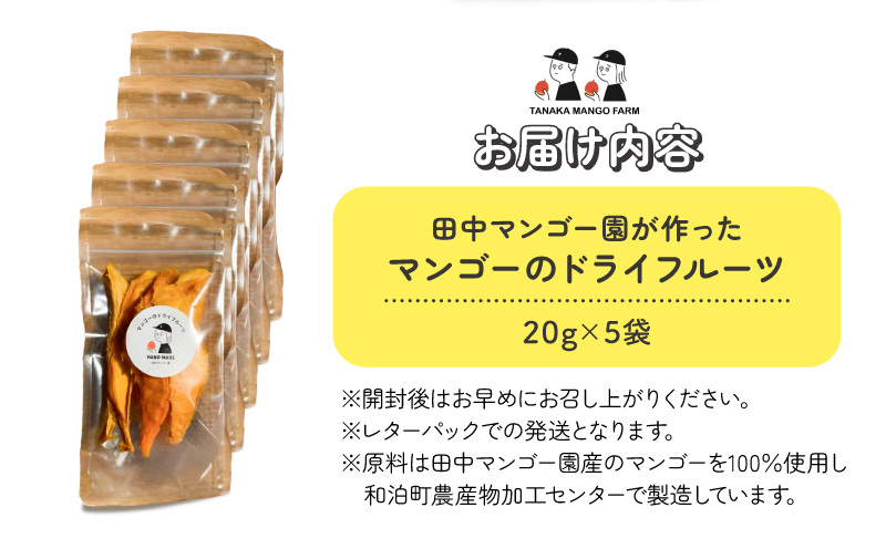 【先行受付】田中マンゴー園が作ったマンゴーのドライフルーツ 20g×5袋　W001-013-01