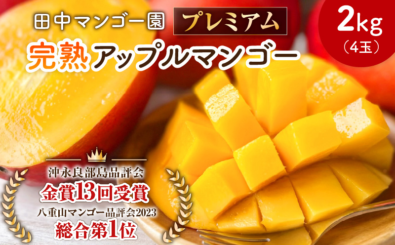 【2026年先行予約】田中マンゴー園のプレミアム完熟アップルマンゴー 4玉で2kg 　W001-012u