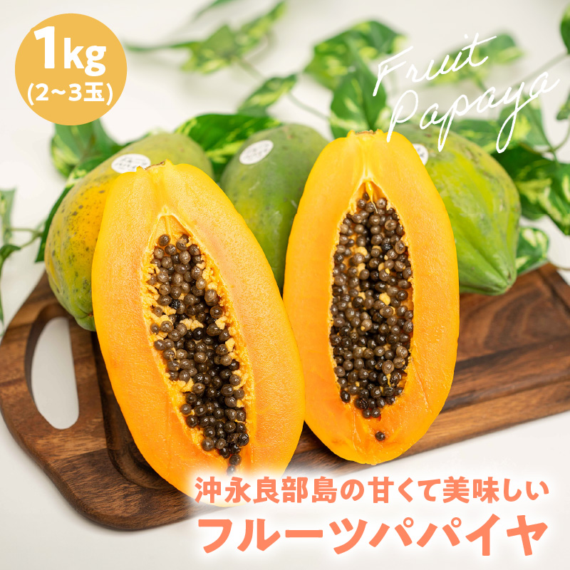 【先行受付】沖永良部島の甘くて美味しいフルーツパパイヤ1kg（2～3玉）　W051-009u