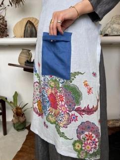 琉球びんがたリネンエプロン　ブルー