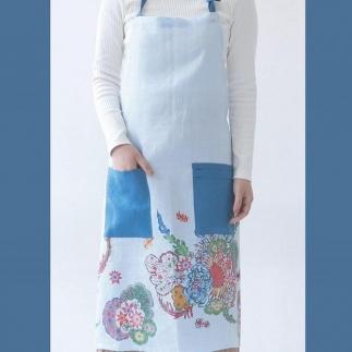 琉球びんがたリネンエプロン　ブルー