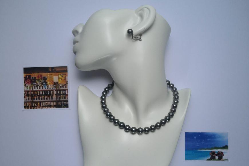 高品質黒蝶パールネックレス＆イヤリングセット