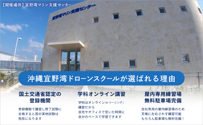 ドローン講習 無人航空機二等初学者コース | ドローン教習所 マリアクリエイト 宜野湾マリン支援センター | 国土交通省 認定 登録機関 | ドローン 操縦士 パイロット | 資格 取得 実践 勉強 試験 講習 学習 飛行訓練 技能証明 オンライン e-ラーニング