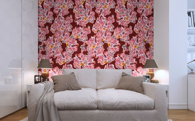 紅型壁紙 2m SOURIRE スーリール | 紅琉 BINRYU アラヤプランニング株式会社 | 沖縄 伝統工芸 びんがた 紅型 | 防炎 抗菌 壁紙 | テキスタイル インテリア モダン ナチュラル | 柄 花柄 スーリール