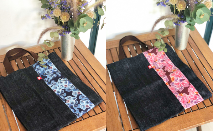 【スーリール】デニムトートバッグ | 紅琉 BINRYU アラヤプランニング株式会社 | 沖縄 伝統工芸 びんがた 紅型 | テキスタイル 柄 花柄 | トート ミニバッグ マチあり お弁当バッグ 散歩バッグ バッグインバッグ スーリール