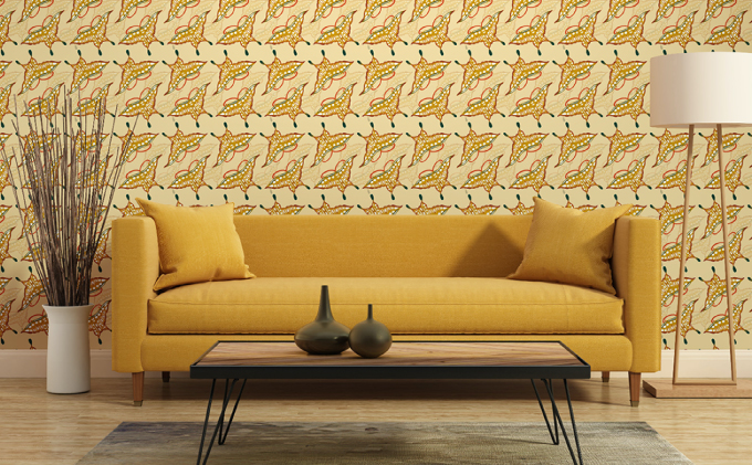 紅型壁紙 2m HABERU ハベル | 紅琉 BINRYU アラヤプランニング株式会社 | 沖縄 伝統工芸 びんがた 紅型 | 防炎 抗菌 壁紙 | テキスタイル インテリア モダン ナチュラル | 柄 ハベル