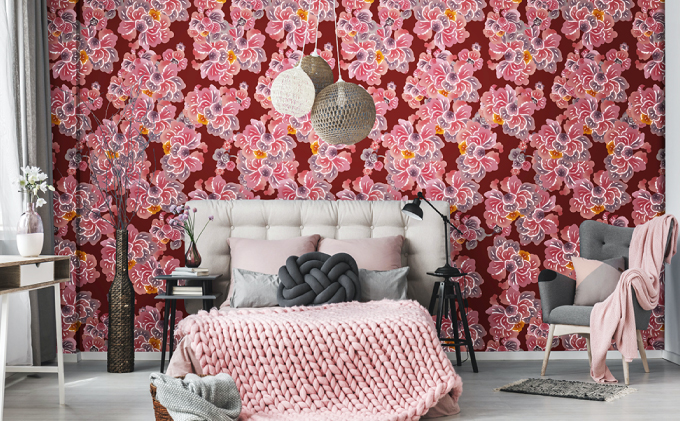 紅型壁紙 2m SOURIRE スーリール | 紅琉 BINRYU アラヤプランニング株式会社 | 沖縄 伝統工芸 びんがた 紅型 | 防炎 抗菌 壁紙 | テキスタイル インテリア モダン ナチュラル | 柄 花柄 スーリール