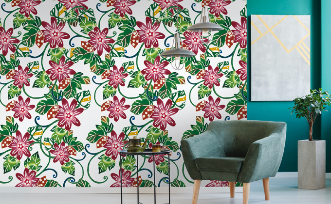 紅型壁紙 2m FORZA フォルザ | 紅琉 BINRYU アラヤプランニング株式会社 | 沖縄 伝統工芸 びんがた 紅型 | 防炎 抗菌 壁紙 | テキスタイル インテリア モダン ナチュラル | 柄 花柄 フォルザ