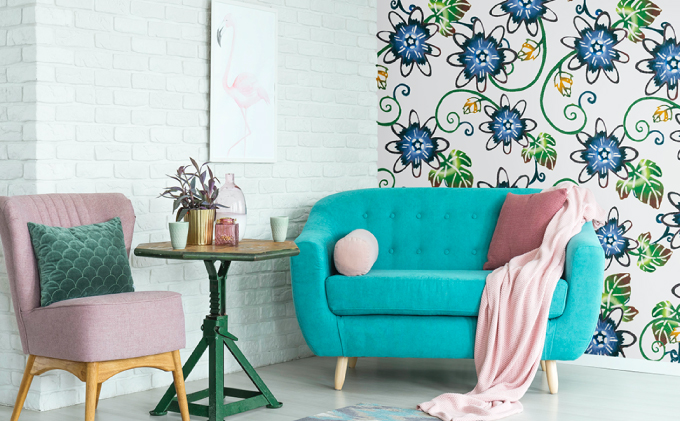 紅型壁紙 2m AERAS アエラス | 紅琉 BINRYU アラヤプランニング株式会社 | 沖縄 伝統工芸 びんがた 紅型 | 防炎 抗菌 壁紙 | テキスタイル インテリア モダン ナチュラル | 柄 花柄 アエラス