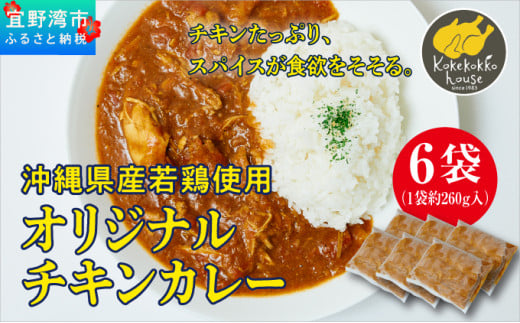 沖縄県産若鶏使用 オリジナルチキンカレー (1袋 約260g)  6袋セット | とりの丸焼こけこっこハウス | トマトベース オリジナル スパイス お肉たっぷり にんにくたっぷり 辛さ控え目 ヘルシー | 沖縄 グルメ お取り寄せ | 沖縄県 宜野湾市 | 冷凍 送料無料