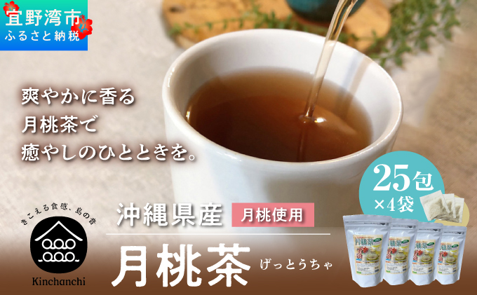 【沖縄県産 月桃使用】月桃茶（25包×4袋） ティーパック ティー お茶  | 100％沖縄産 ノンカフェイン 無添加 無着色 | 島食専門店kinchanchi 金ちゃんちの海ぶどう