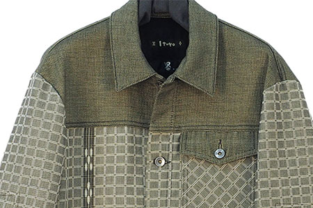 みんさー織 総手織りブルゾン（楕円ヒチガーラ  グレイッシュ）Mサイズ AZ-59-1