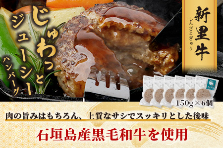 石垣島産 黒毛和牛 新里牛 職人手ごね生ハンバーグ (150g×6) 合計900g SZ-7
