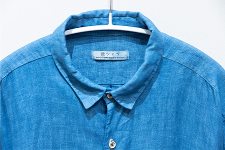 【石垣島の藍染工房】長袖シャツ【カラー:ブルー】【サイズ:XLサイズ】KB-163-1