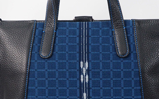 AZ-89 みんさー織 3WAYリュック牛革（楕円ヒチガーラ  ネイビー）