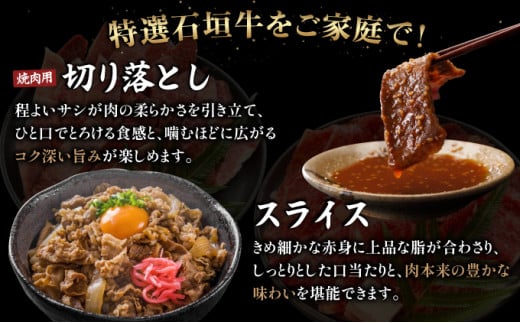 【2025年11月以降順次発送】希少な特選石垣牛をご家庭で！！切り落とし焼き肉用とスライスの食べ比べ 合計600g &石垣牛 MARU秘伝の焼肉タレ100ml×1本 | 沖縄 石垣 特選 牛 切り落とし スライス 食べ比べ 焼き肉 しゃぶしゃぶ すき焼き タレ | IM-32 切り落とし＆スライス 各300g×1