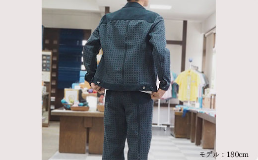 AZ-70 みんさー織 総手織りブルゾン＆パンツ（楕円ヒチガーラ  ブラック）LLサイズ