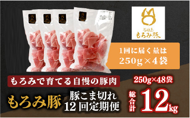 【定期便】【石垣島ブランド豚】もろみ豚 豚こま切れ 250g×48袋【合計12kg】【もろみで育てる自慢の豚肉】【12回定期便】 AH-16-1