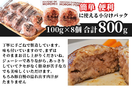 【石垣島ブランド豚】もろみ豚 特製 ハンバーグ 100g×8個【合計800g】【もろみで育てる自慢の豚肉】小分け 惣菜 AH-8-1