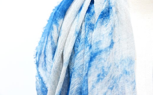 【石垣島の藍染工房】リネン 大判 ストール【カラー:マダラ】KB-168-mada マダラ（大判）