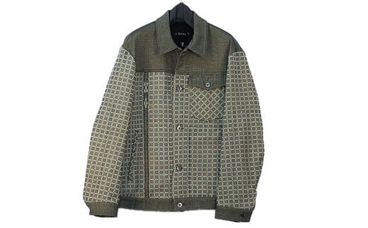 AZ-73 みんさー織 総手織りブルゾン＆パンツ（楕円ヒチガーラ  グレイッシュ）LLサイズ