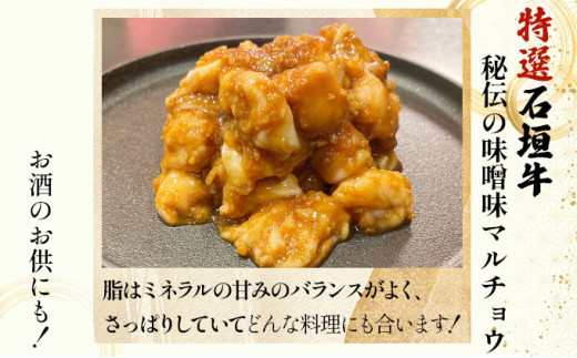 【2025年11月以降順次発送】特選石垣牛の牛スジと秘伝の味噌味マルチョウをご家庭で！！牛スジ500g、味噌味マルチョウ300ｇのセット | 沖縄 石垣 牛スジ マルチョウ ホルモン 牛 肉 特選 黒毛 和牛 贅沢 秘伝 ミソ 味噌 家庭用 | IM-26 牛スジと味噌マルチョウセット