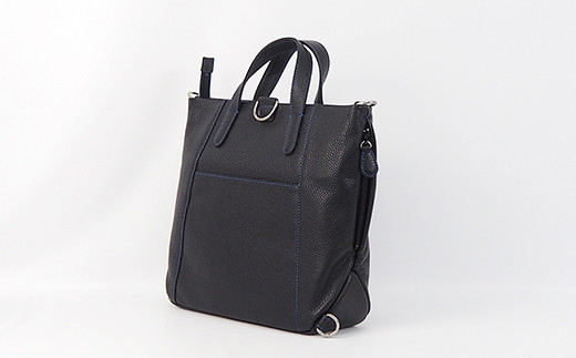 AZ-89 みんさー織 3WAYリュック牛革（楕円ヒチガーラ  ネイビー）