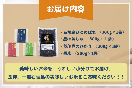 石垣島産お米の食べ比べセット 合計1.1kg【石垣島産 ひとめぼれ】【星の美しゃ】【於茂登のひかり】【黒米】【美味しいお米をうれしい小分けでお届け】KB-15