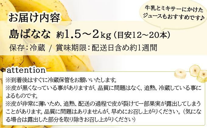 【先行予約 2026年5〜10月順次発送】バナナ好きに届けたい！！完全無農薬栽培 もっちり食感がやみつきの希少な国産『プレミアム島ばなな』贅沢に1房丸ごと約1.5-2kgお届け！！