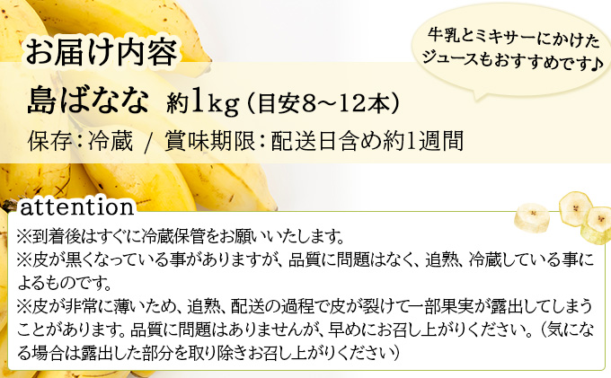 【先行予約 2026年5〜10月順次発送】バナナ好きに届けたい！！完全無農薬栽培 もっちり食感がやみつきの希少な国産『プレミアム島ばなな』贅沢に1房丸ごと約1kgお届け！！