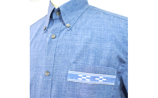 みんさウェア ボタンダウン（薄青） 男性用 LLサイズ AI-25 LLサイズ