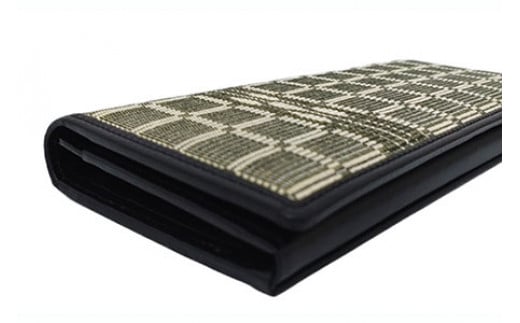 AZ-55-1 みんさー織 長財布牛革(楕円ヒチガーラ　グレイ) 