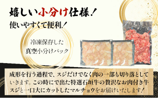 【2025年11月以降順次発送】特選石垣牛の牛スジとマルチョウをご家庭で！！牛スジ500g、マルチョウ300ｇ×2の大容量セット | 沖縄 石垣 牛スジ マルチョウ ホルモン 牛 肉 特選 黒毛 和牛 贅沢 | IM-25 牛スジとマルチョウ大セット