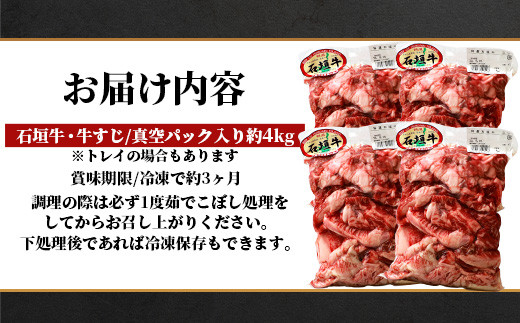 石垣牛・牛すじ ４kg （1kg×４） 冷凍便【 沖縄県 石垣市 牛肉 お肉 牛スジ 牛筋 煮込み おでん カレー 】 SI-87