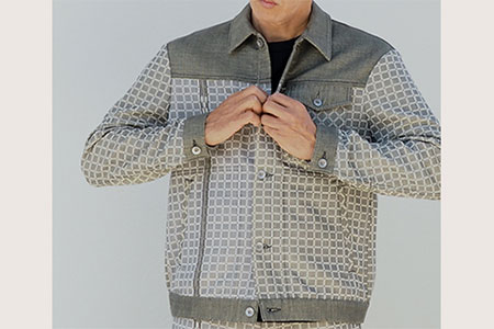 みんさー織 総手織りブルゾン（楕円ヒチガーラ  グレイッシュ）Mサイズ AZ-59-1