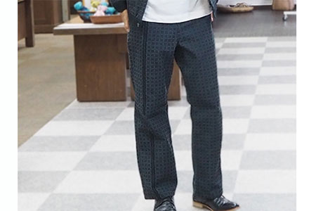 みんさー織 総手織りパンツ（楕円ヒチガーラ  ブラック）Lサイズ AZ-63-1