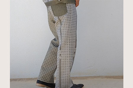 みんさー織 総手織りパンツ（楕円ヒチガーラ  グレイッシュ）Mサイズ AZ-65-1