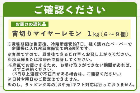 【先行予約】≪2026年8月以降順次発送≫ こだわりの青切りマイヤーレモン 約1kg（6～9個）【 沖縄 石垣 数量限定 フルーツ レモン マイヤー メイヤー 】TF-026 約1kg (6～9個)