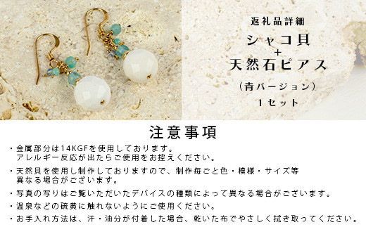 シャコ貝+天然ピアス　青バージョン【 国産  シャコ貝 ピアス アクセサリー  沖縄県 沖縄 琉球 八重山 八重山諸島 石垣島 石垣市 石垣 沖縄産 】RY-1-blue シャコ貝+ピアス 青ver
