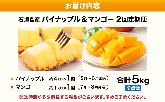 【2026年5月から発送 2回定期便】石垣島産パイナップル 約4kg ・マンゴー約1kgセット KP-21 パイナップル4kg・マンゴー1kg