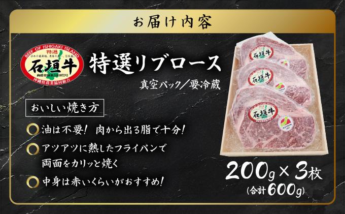 石垣牛リブロースステーキ200g×3枚 【沖縄 琉球 八重山 八重山諸島 石垣 石垣島 高級 肉 ロース 黒毛和牛 和牛 石垣牛 牛 ステーキ肉 大人気  セット 国産 石垣牛100%】