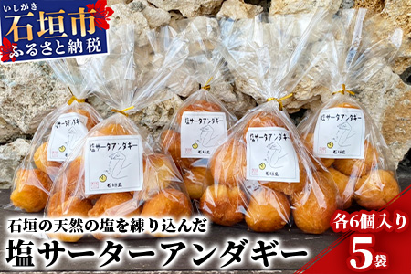 【合計30個】石垣島 塩サーターアンダギー 6個×5袋【石垣島の天然の塩 使用】【大人気店！！ トロピカルカフェマス】 TM-1