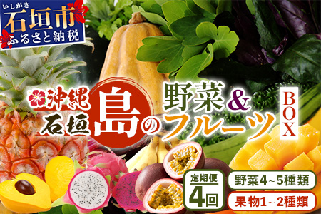 ▼【4回定期便】沖縄県 石垣島の野菜・フルーツBOX ≪野菜4～5種類、フルーツ1~2種類≫（1箱×4回）じょーとーまーさん(とても美味しい) 石垣島の野菜とフルーツの詰め合わせセットをお楽しみください！！CK-5 【4回定期便】
