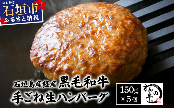 ＜わんの牛＞石垣島産経産黒毛和牛手ごね生ハンバーグセット 150g×5個 NA-04