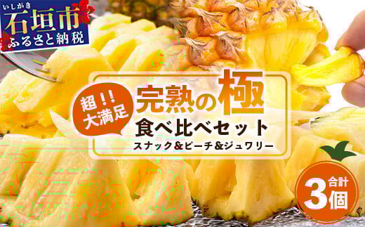 《2026年4月～6月順次発送》【先行予約】完熟の極 石垣島産パイナップル　超大満足の食べ比べセット　スナック＆ピーチ＆ジュワリー3種の食べ比べセット【 沖縄 石垣 ピーチ スナック ジュワリー パイン パイナップル 完熟 セット フルーツ デザート 食べ比べ 3種 】 TF-34