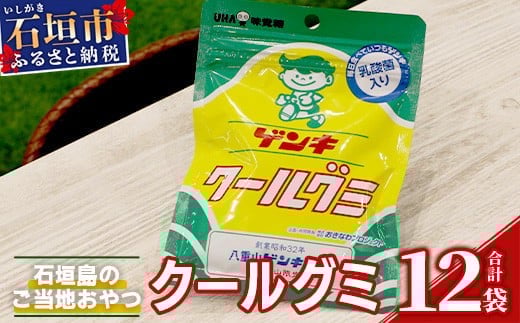 【島外不出のゲンキくんグッズが返礼品に!!】八重山ご当地キャラクターゲンキくん クールグミ 12袋【八重山ゲンキ乳業 お土産 観光 ゲンキくん ゲンキクール サイダー 乳酸菌入り】OP-3【日本最南端寺院石垣島桃林寺 ご祈祷ステッカー付】